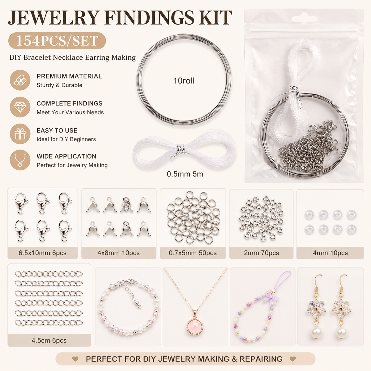 Jewelry Making Jump Rings - 154pcs Jewelry Making Supplies Kit Steel