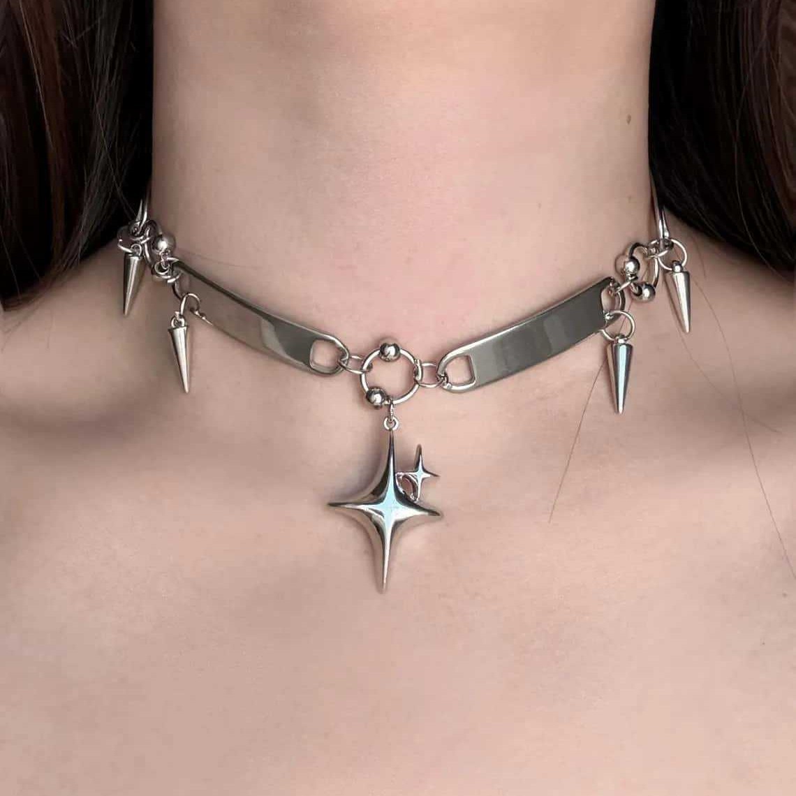 Punk Star Riveted Choker,Rock  - đánh giá và giá Jewelry Making Rings